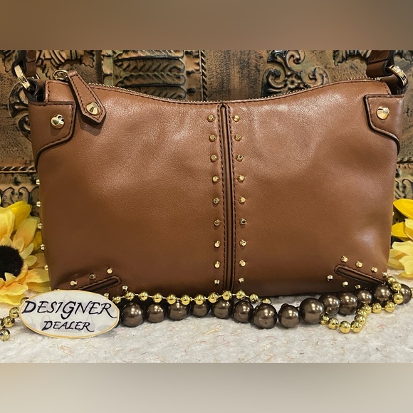MICHAEL KORS Astor Re-Edition Large Luggage Brown Leather Pouchette Bag EUC! - Picture 2 of 11